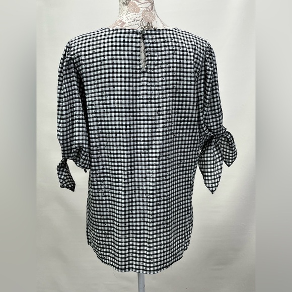 CECE Black and white‎ gingham tie sleeve top size M. - Picture 8 of 11